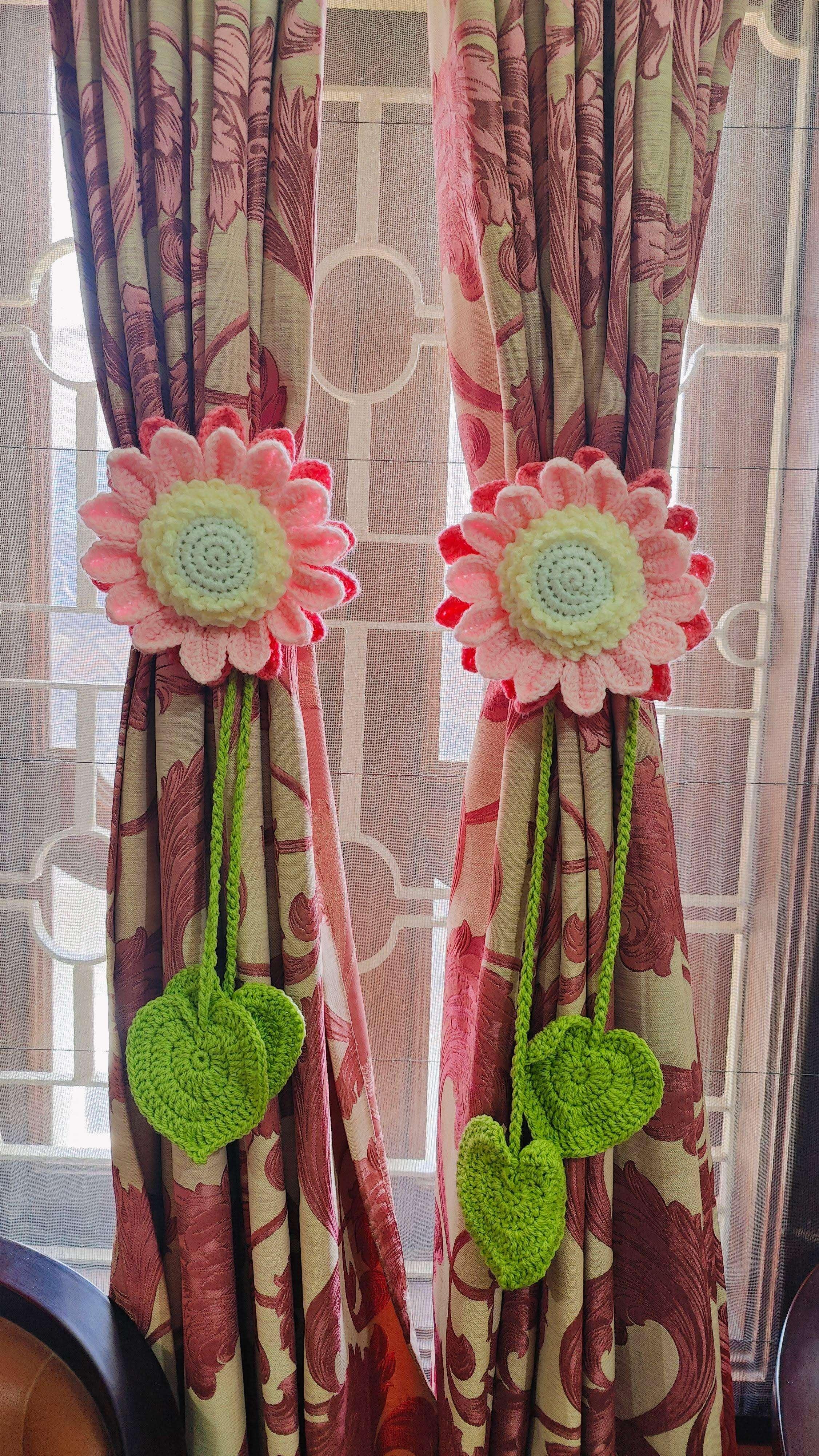Pink 3D  Sunflower curtain ties thumbnail 2